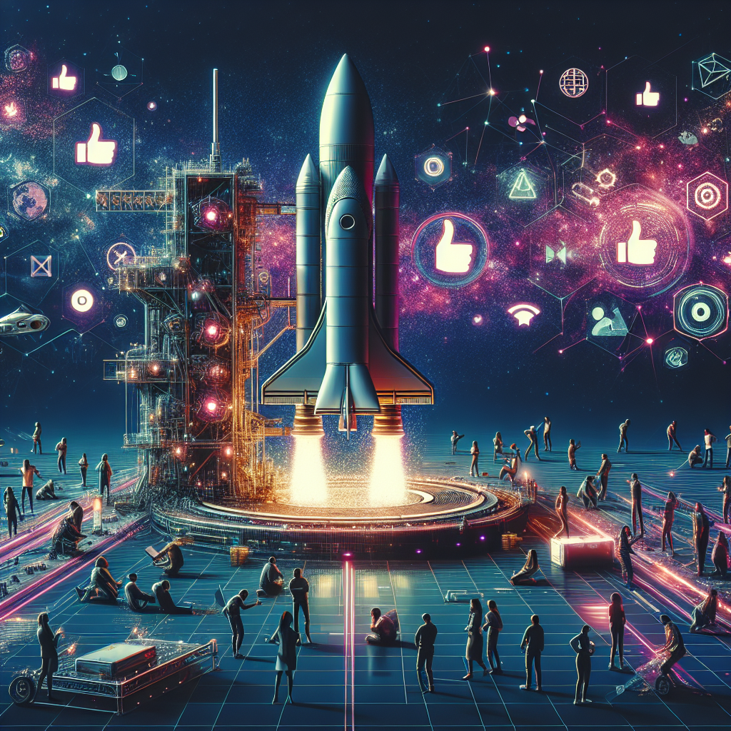 "Imagem ilustrativa de uma equipe discutindo estratégias para lançar projetos com sucesso no Product Hunt e Dev.to, destacando colaborações e brainstorming em um ambiente criativo."