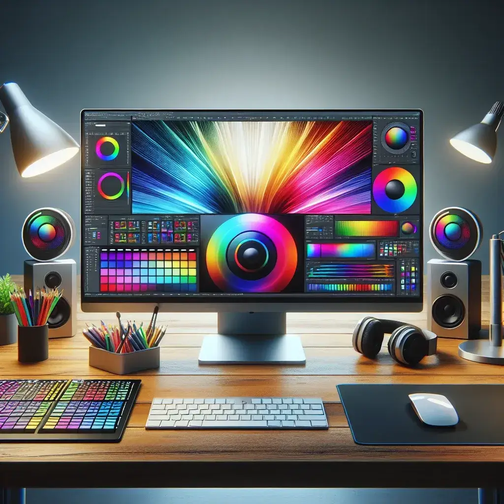 "Monitores profissionais da HP para edição de cor, exibindo alta precisão e qualidade de imagem, ideais para editores gráficos e fotógrafos."